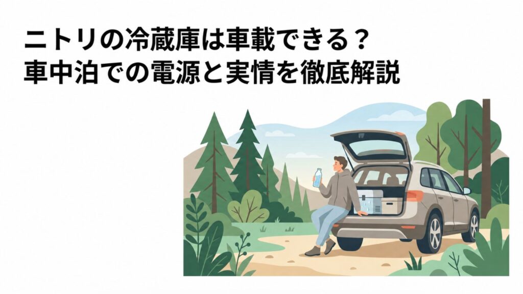 車中泊中の車の荷室を開け、冷たい飲み物を手に休憩する人物