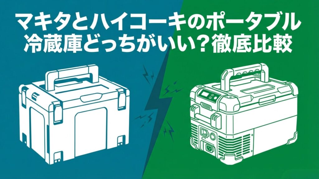 マキタとハイコーキのポータブル冷蔵庫比較イメージイラスト
