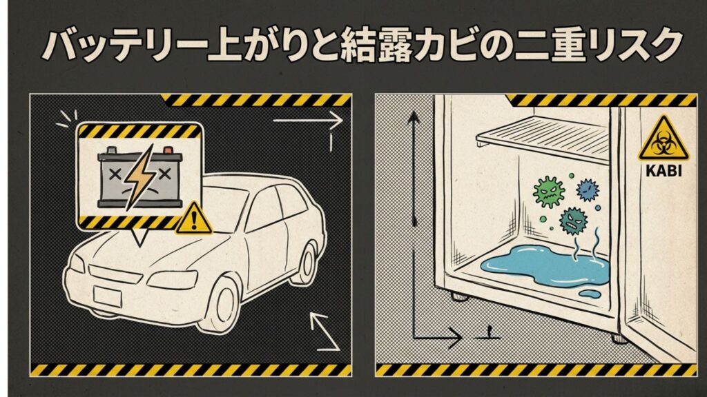 車載冷蔵庫の使用による車のバッテリー上がりリスク警告