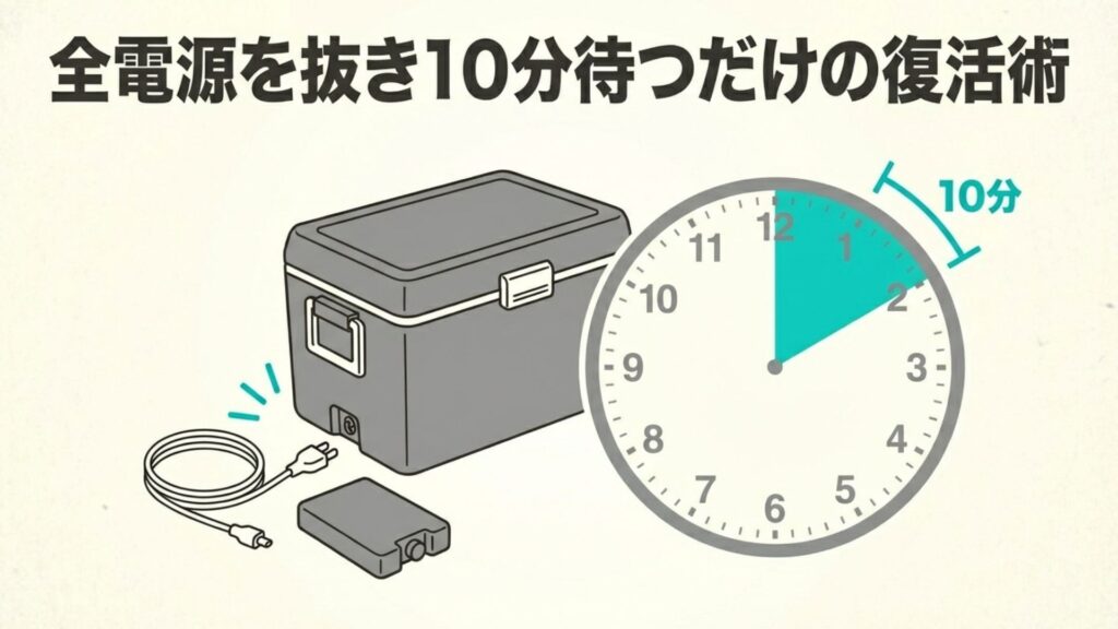 電源を抜いて10分間放置する冷蔵庫のリセット手順