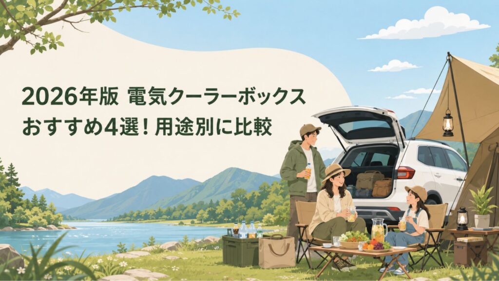 湖畔のキャンプ場で車のそばに座り 冷たい飲み物や食事を楽しむ家族