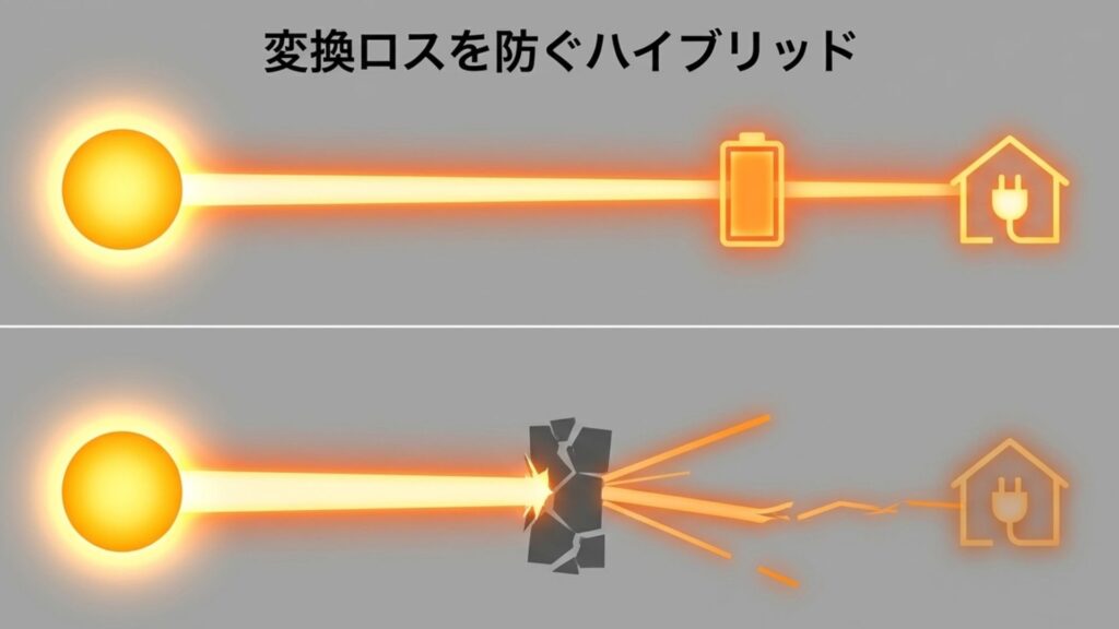 「変換ロスを防ぐハイブリッド」という文字が記載された解説スライド