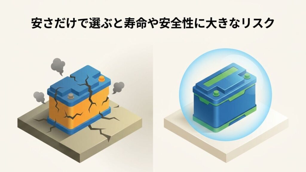寿命が来てひび割れ、煙を出して故障してしまった危険なバッテリーのイラスト