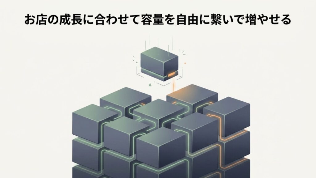 バッテリーのブロックを積み重ねて容量を拡張していくイメージイラスト