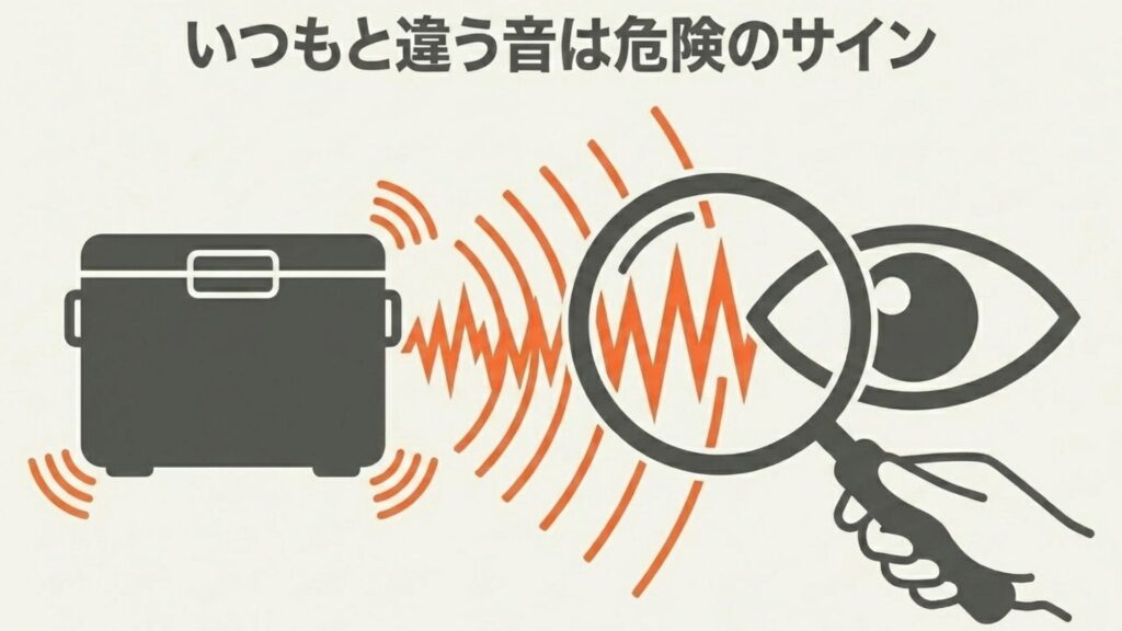 異音は危険のサインであることを警告するイラスト。