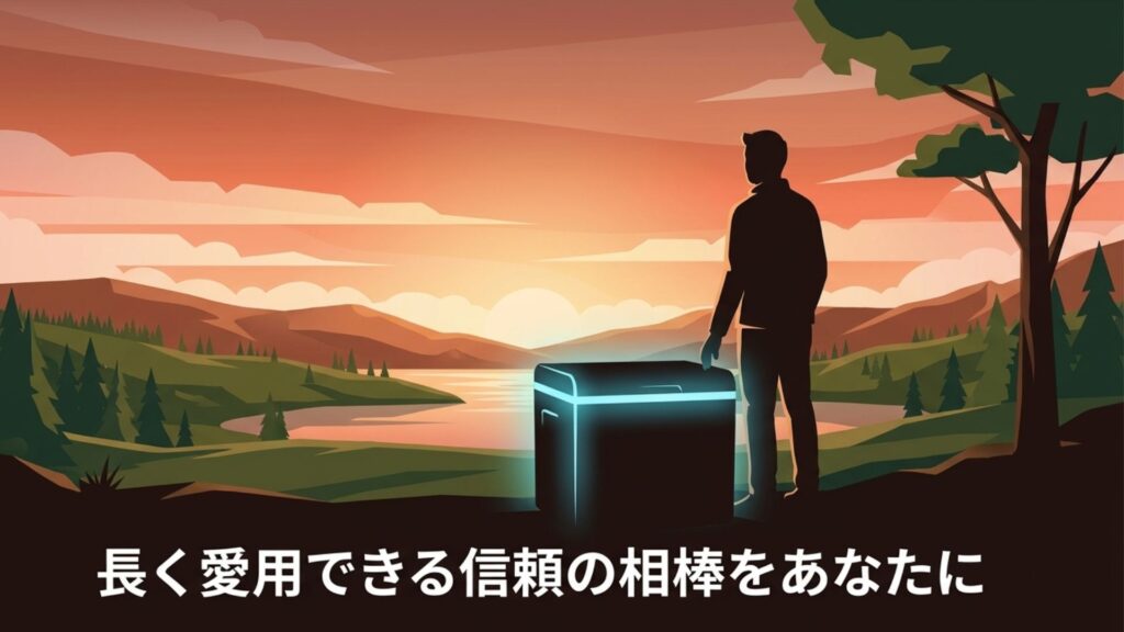 長く愛用できる信頼の日本製ポータブル冷蔵庫と共に景色を眺めるイメージ