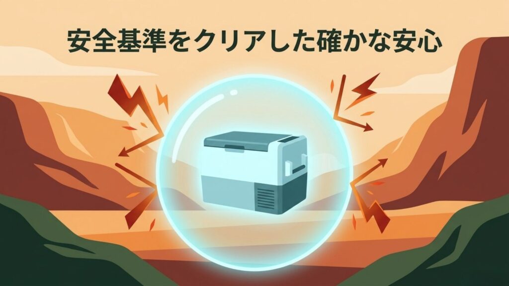 安全基準をクリアしたポータブル冷蔵庫を保護するバリアのイメージ