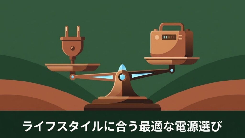 コンプレッサー式やバッテリー内蔵などライフスタイルに合う電源のイメージ