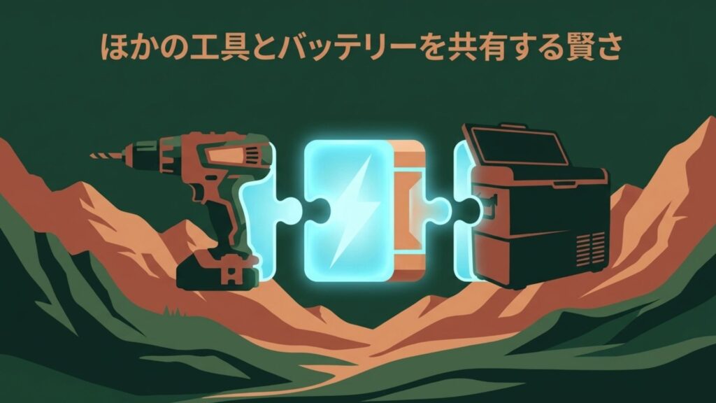 マキタの電動工具とバッテリーを共有して動くポータブル冷蔵庫のイメージ