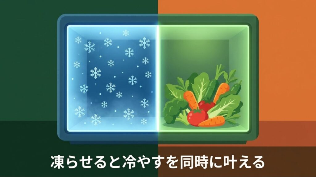 凍らせる機能と冷やす機能を同時に叶えるハイコーキの2部屋独立温度制御のイメージ